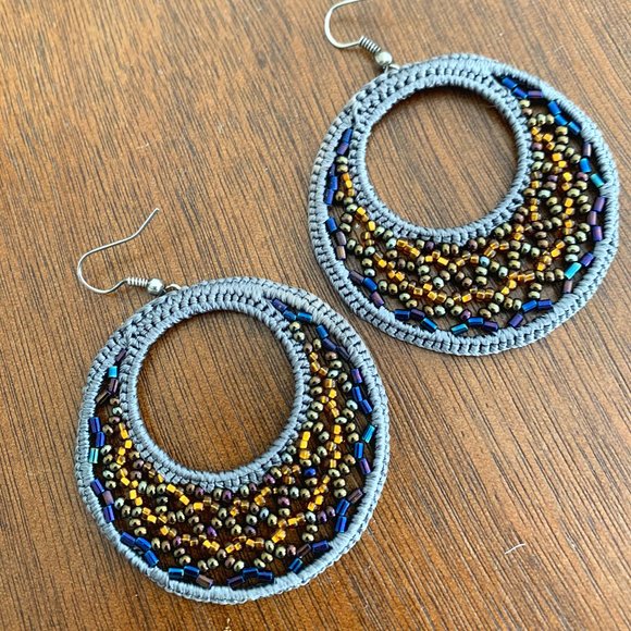 Handbeaded Hoop Earrings - Picture 2 of 2